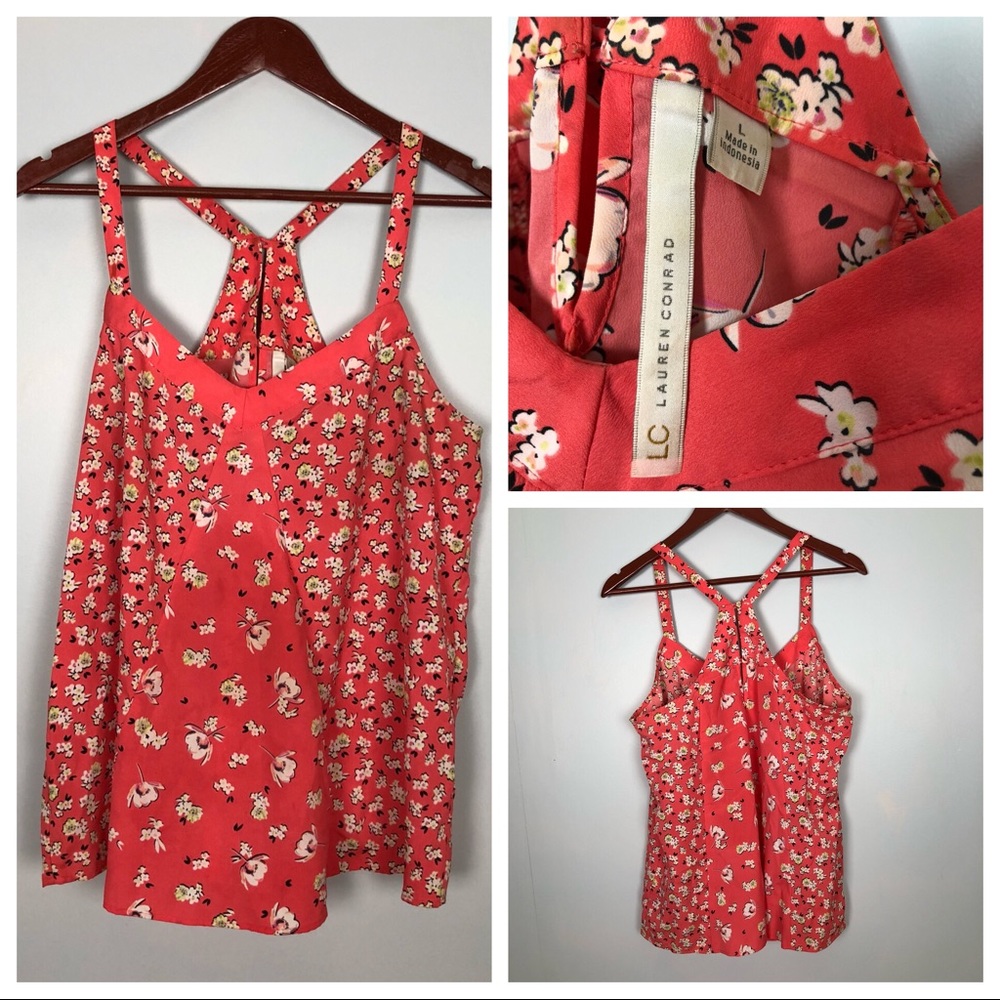 Lauren Conrad red flower print blouse-Large